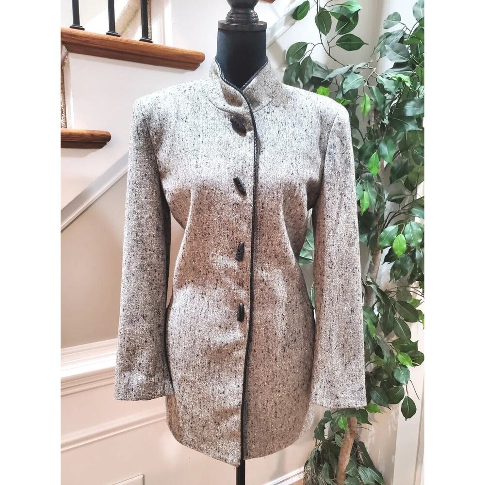 Vintage Karen Nicole Gray Wool Single Breasted Long Sleeve Casual Blazer Size 12